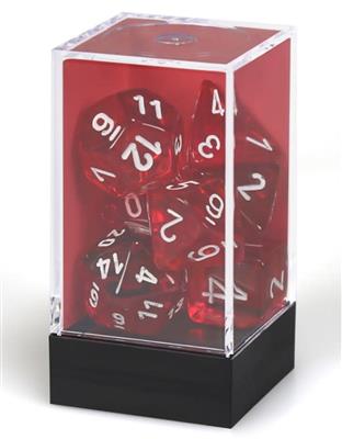 DICE SET genomskinlig polyhedral röd/vit (7)