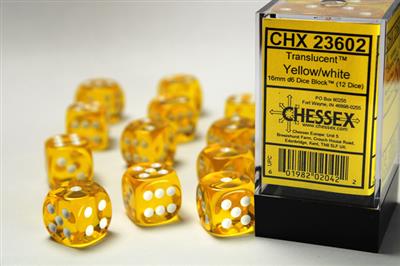 DICE SET TRANS GUL/VIT 16MM (12)