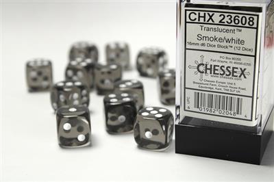 Dice Set Trans Smoke/White 16 mm (12)