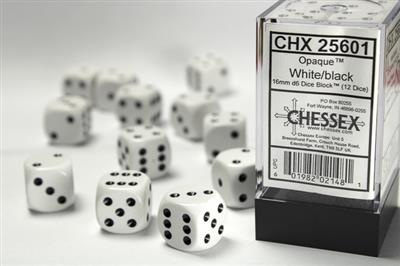 Dice Set OPA Poly White/Black 16 mm (12)