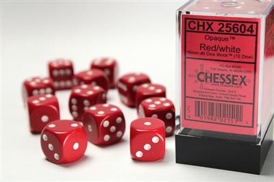 Dice Set Opa Poly Red/White 16mm (12)