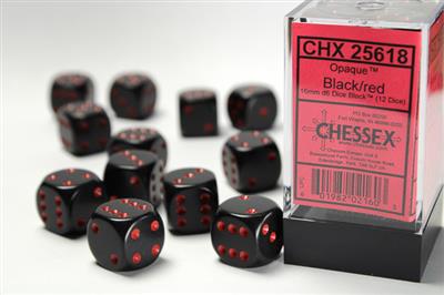 DICE SET OPA Poly Lt. Black/Red 16mm (12)