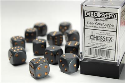 DICE SET OPA POLY DK. Grå/koppar 16mm (12)