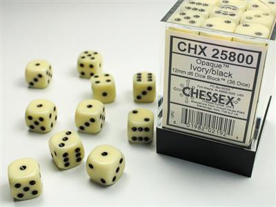DICE SET OPA Ivory/Black 12mm (36)
