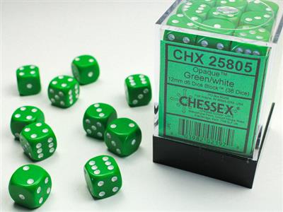 DICE SET OPA Green/White 12mm (36)