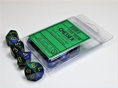 Dice Set Gemi Poly Blu/Gree/Gol D10 (10)