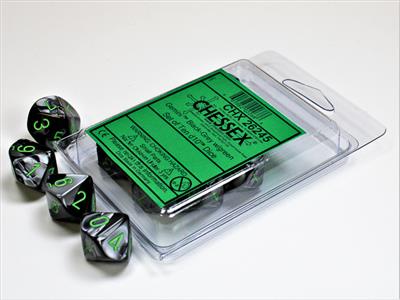 DICE SET Gemi Poly Bla/Grey/Gre D10 (10)