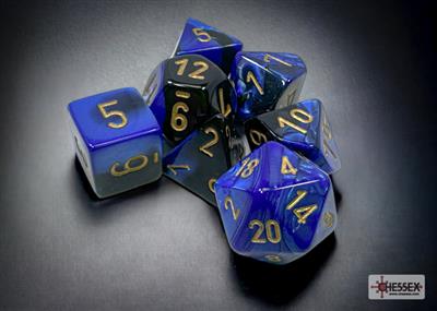 Dice Set GEMI Poly Black-Blue Gold (7)