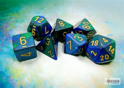 Dice Set Gemi Poly Blue-Green Gold (7)