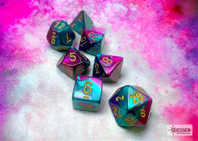 Terningsett Gemi Poly Purple-Teal m/gull (7)