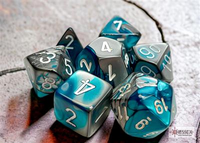 DICE SET GEMI POLY STEEL-TEAL VIT (7)