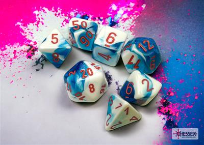 Dice Set Gemi Poly Astral Blue-White con rojo (7)