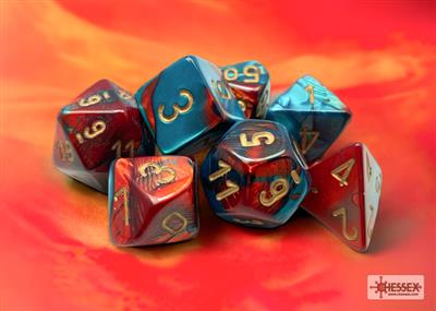 Dobbelsteenset Gemi Poly Rood-Blauwgroen met goud (7)