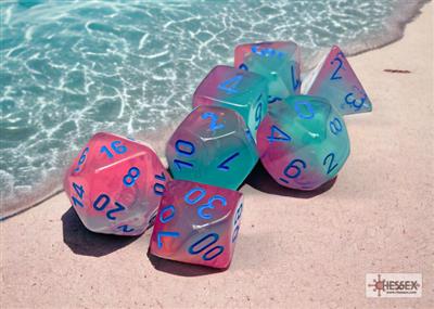DICE SET GEMINI LUM POLYHED GRÖN-PINK/BLÅ (7)