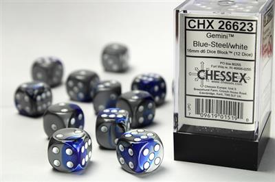 DICE SET GEMI 16mm Blue-Steel WH D6 (12)