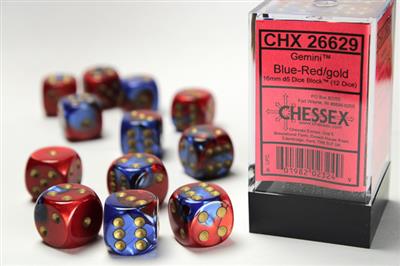 DICE SET GEMI 16 mm Blue-Red D6 (12)