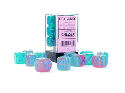 DICE Set Géminis Lum Green-Re-Reink/Azul 16 mm D6 (12)