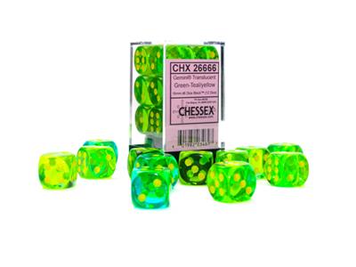 Dice Set Gemini Lum Green / Jaune 16 mm D6 (12)