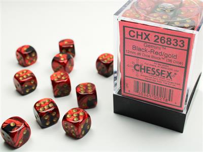 DICE SET GEMI 15mm Black-Red Gold D6 (36)