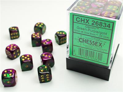 DICE SET GEMI 15mm Green-lila G D6 (36)