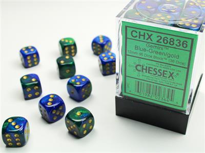 DICE SET Gemi 15mm Blue-Green GOL D6 (36)