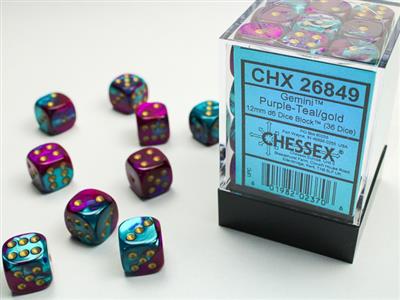 Set di dadi gemi da 15 mm viola-teal go d6 (36)
