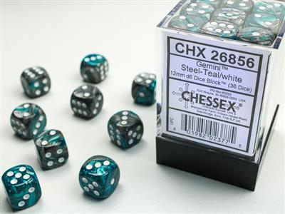 Dice Set GEMI 12 mm Ste-Teal White D6 (36)
