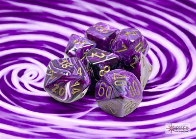 Terningsett Virvel Poly Purple-Gold (7)