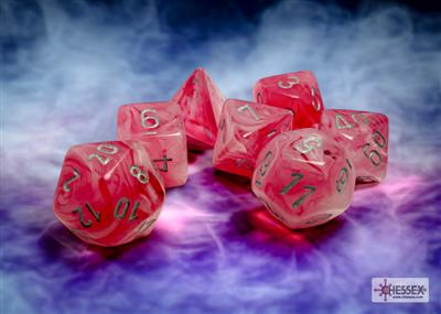 DICE SET POLY. Ghostly Glow Pink/Silver D6 (7)