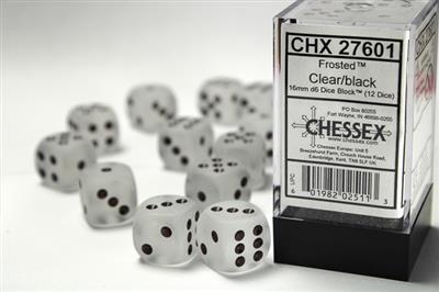 DICE SET Frost 16mm Clear-Black D6 (12)