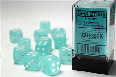 Dobbelsteenset Frost 16mm Teal-Wit D6 (12)