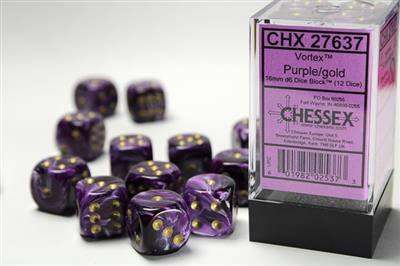 Dice Set Vortex 16mm Purple-Gold D6 (12)
