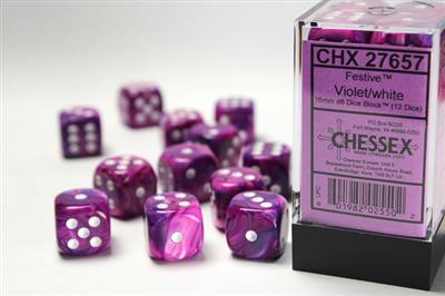 DICE SET Fest 16mm violett-weiß D6 (12)