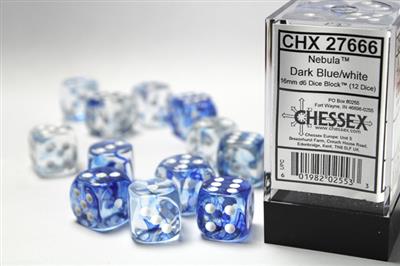 DICE SET NEBULA 16 mm DK.BLUE-WHI D6 (12)