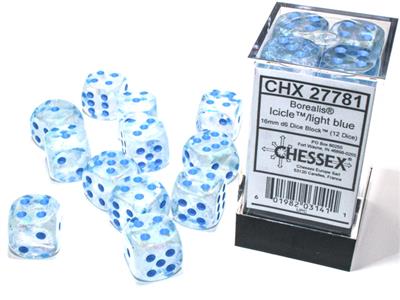 Set di dadi bor lum icicle/azzurro 16mm d6 (12)