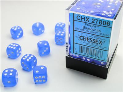 DICE SET Frost 12mm Blue-White D6 (36)
