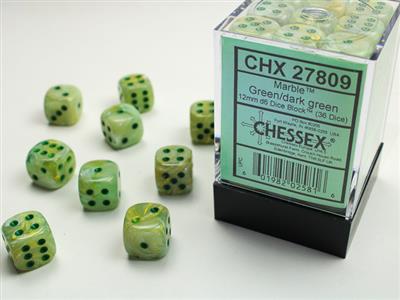 Dice Set Marble Green/Dark Green 12mm D6 (36)