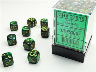 Dice Set Scarab 12mm Jade-Gold D6 (36)