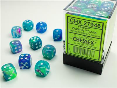 Dice Set Festive Waterlily w/white D6 (36)