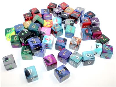 Terningpose på 50 Asst. Løs Gemini Poly. D6