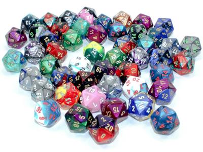 DICE BAG AV 50 ASST. Lös gemini poly. D20