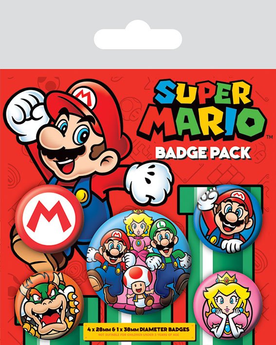 Super Mario Pin-Back-knapper 5-pack