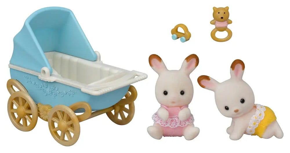 Sylvanian Families: Chocolate Rabbit Twins mit Kinderwagen-Set
