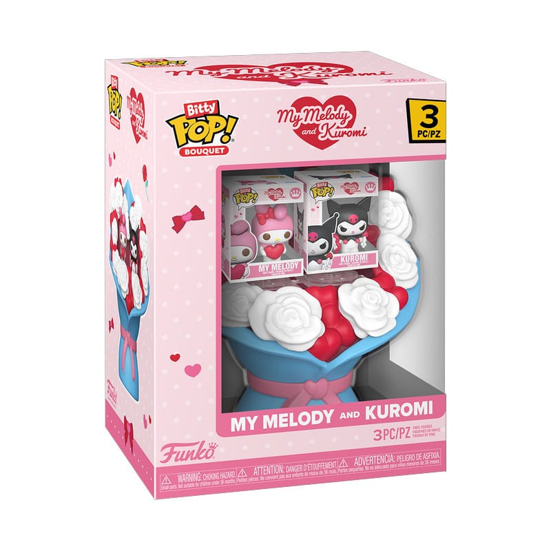 Sanrio Bitty POP! Buket Vinil Şekil 2'li Paket My Melody ve Kuromi (Sevgililer Günü) 4 cm