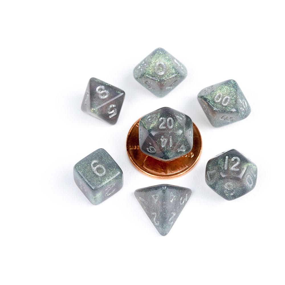 Fanroll Mini Dice Set Stardust Gray med sølvnumre (7)