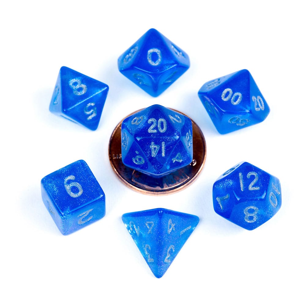 Fanroll Mini Dice Set Stardust Blue med sølvnumre (7)