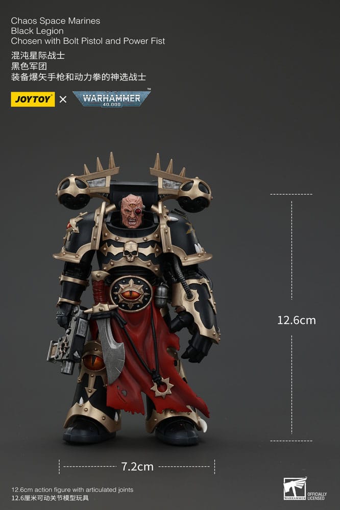 Warhammer 40k ActionFiguur Chaos Space Marines Legión negra elegida con pistola de perno y puente de potencia 20 cm