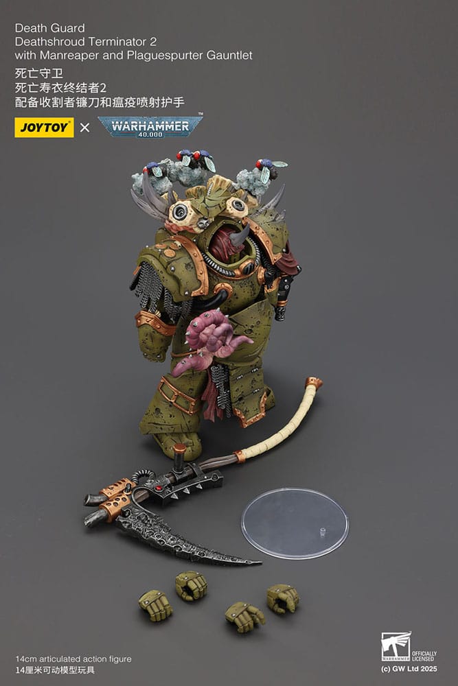 Warhammer 40k Akcijska figura 1/18 Death Guard Deathshroud Terminator Champion with Manreaper and Plaguespurter Gauntlets 14 cm