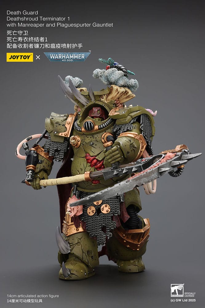 Warhammer 40k Action Figure 1/18 Death Guard Deathshroud Terminator 1 con Manreaper e Plaguespurter Gauntlet 14 cm