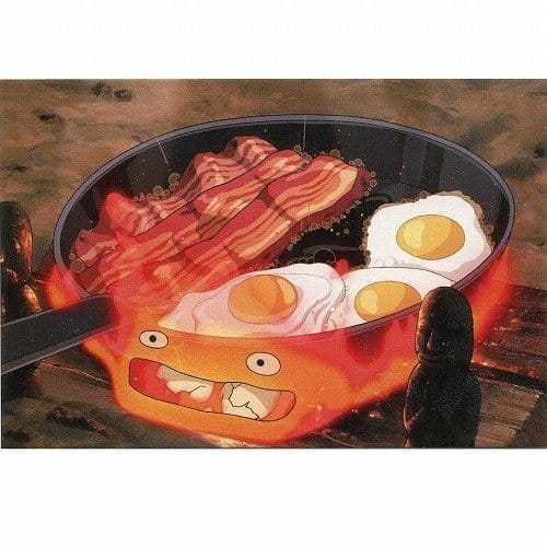 Howl´s Moving Castle Postkort Calcifer bacon & egg